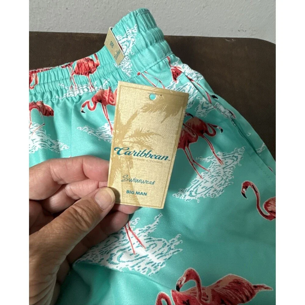 NWT Caribbean Swimwear Swim Shorts Trunks Pink Flamingo Sz 3X B Big Man